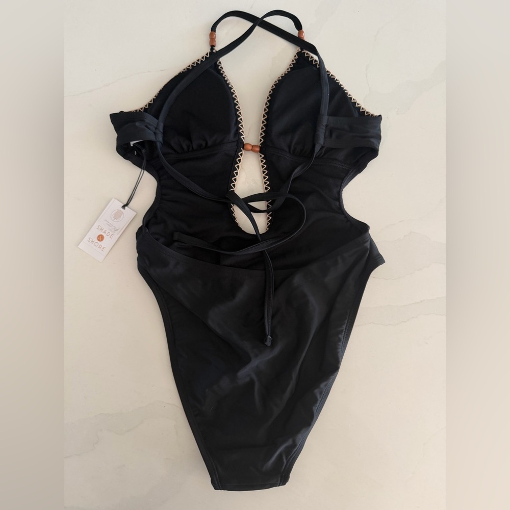NWT | Shade & Shore | Plunge Bead Detail Extra High Leg One Piece Swimsuit | S - Picture 5 of 6